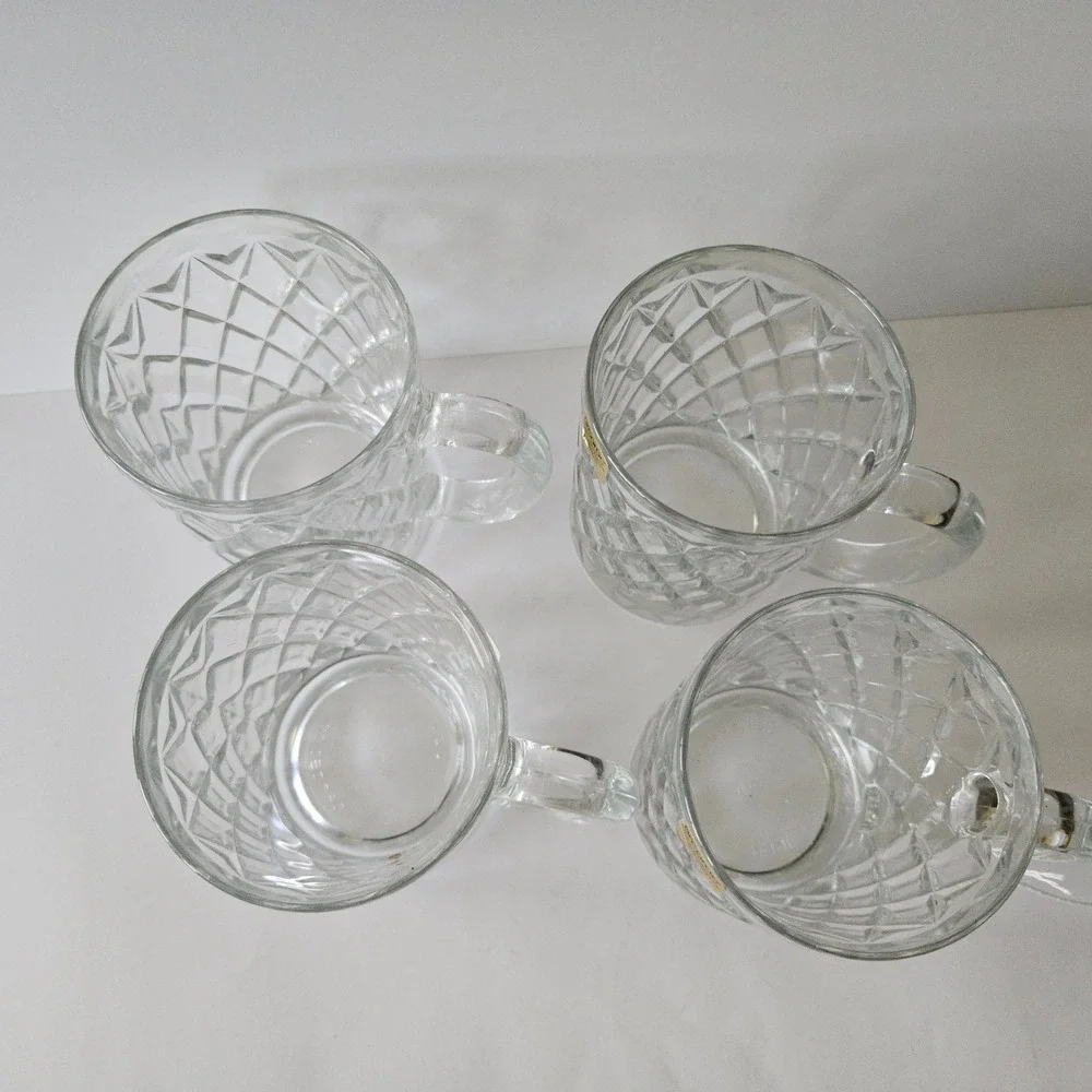 Vtg Paul Sebastian Arcoroc Crystal Glasses 12oz SET OF 4 Tempered Cut Coffee Tea